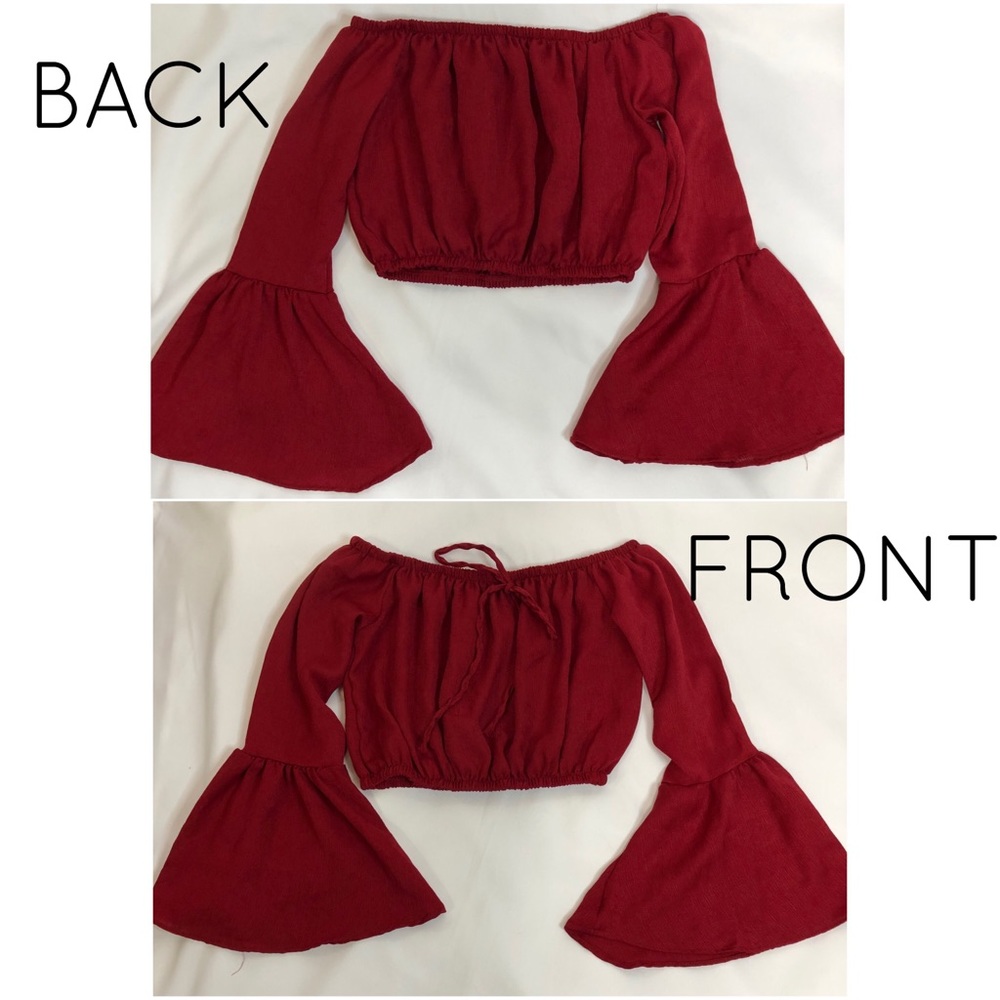 Boho red long flare sleeve crop top shirt small - Picture 2 of 4